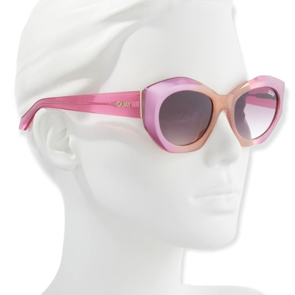 QUAY Real Me Sunglasses Pink Ombre Frame Brown Lens Geometric Shape NWT - Picture 3 of 12